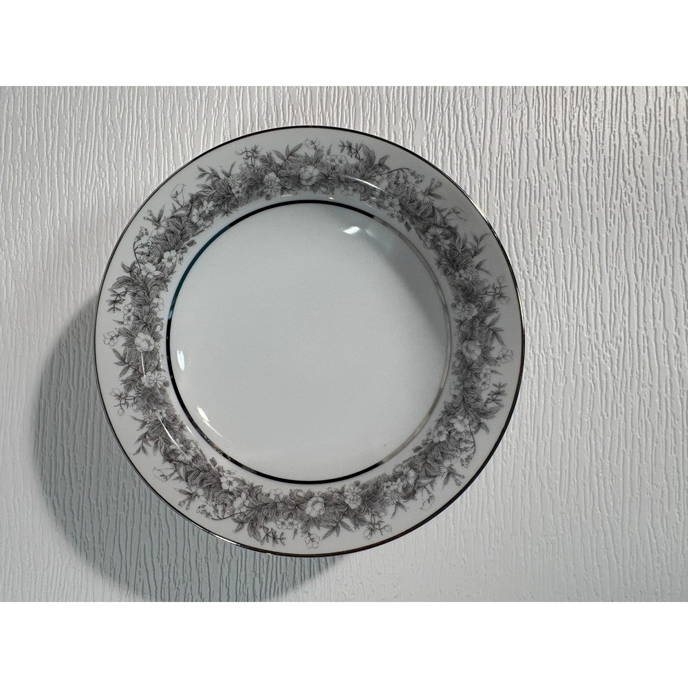 Sango Fine China Florentine Soup Bowls Set of 4 Floral Platinum Trim Japan S0053